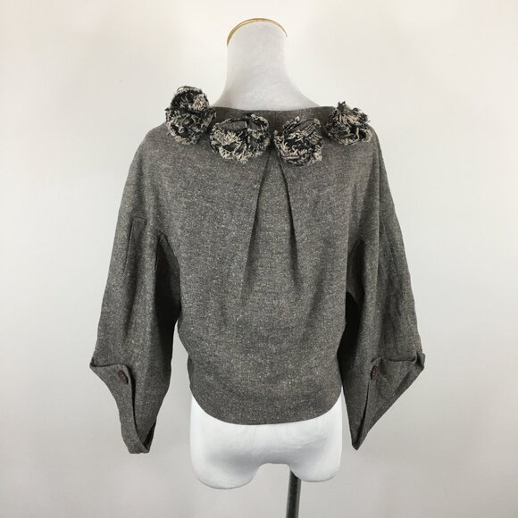 ROBERT RODRIGUEZ Brown White Specks Wool Silk Blend Rosette Applique Jacket - Picture 11 of 14